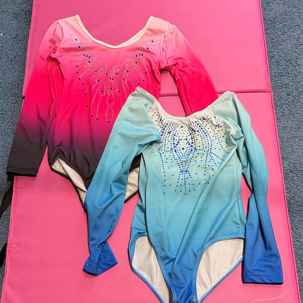 Gradient Pink and Blue Leotards with Sparkle Accents (set of 2)